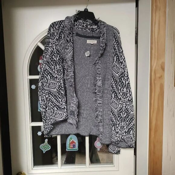 Lucky Brand Sweaters - New Lucky Brand Gray Fringe Open Front Long Sleeve Cardigan Size Women's L